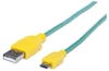 Cable USB V2 A-Micro B, Blister Textil 1.0M Amarillo/Verde