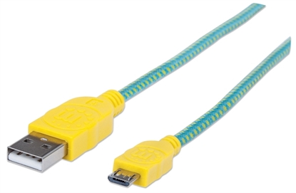 Cable USB V2 A-Micro B, Blister Textil 1.0M Amarillo/Verde