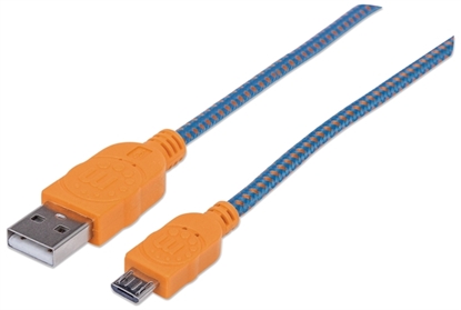 *Cable USB V2 A-Micro B, Blister Textil 1.0M Naranja/Azul
