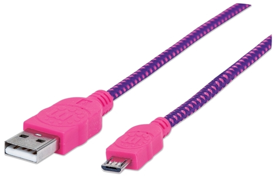 Cable USB V2 A-Micro B, Blister Textil 1.0M Rosa/Morado