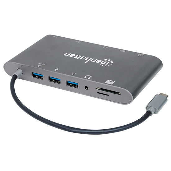 Docking USB-C 11 ptos, HDMI/Mini DP/VGA, USB-C PD/3xUSBv3.2,  Red/Audio/SD/micro SD
