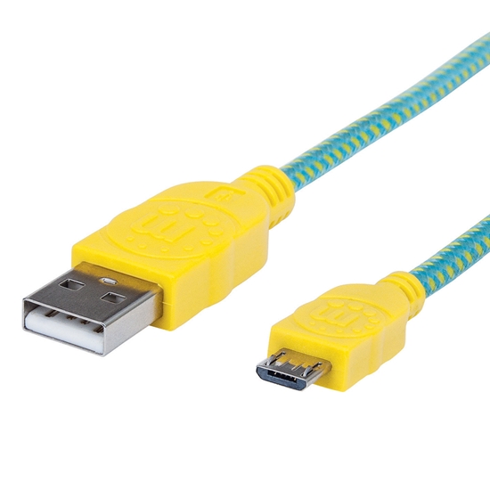 Cable USB V2 A-Micro B, Bolsa Textil 1.0M Amarillo/Verde