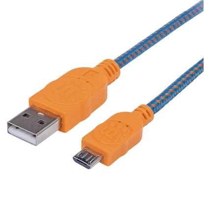 *Cable USB V2 A-Micro B, Bolsa Textil 1.8M Naranja/Azul