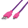 Cable USB V2 A-Micro B, Bolsa Textil 1.8M Rosa/Morado