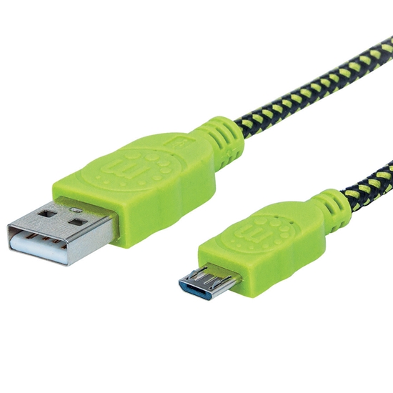 *Cable USB V2 A-Micro B, Bolsa Textil 1.8M Verde/Negro