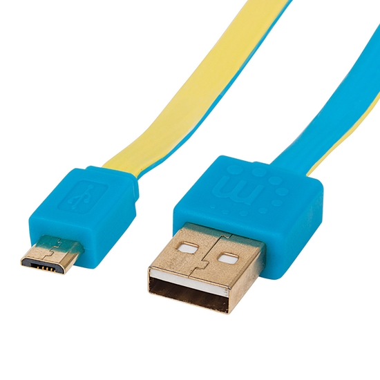 Cable USB V2 A-Micro B, Blister PLANO 1.8M Azul/Amarillo