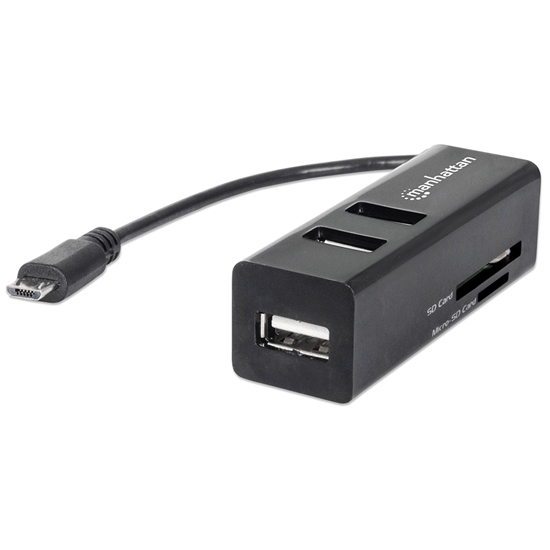 Adaptador OTG  USB 2.0 + 2 Puertos USB + 24 en 1, Negro
