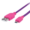 Cable USB V2 A-Micro B, Bolsa Textil 1.8M Rosa/Morado