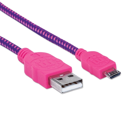 Cable USB V2 A-Micro B, Bolsa Textil 1.0M Rosa/Morado