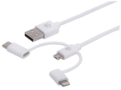 Cable Lightning+ USB-C+ microUSB a USB (3 em 1), 1m