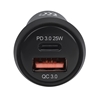 Cargador USB p/Auto 2 ptos USB-C, USB-A, 25W Total, Mini