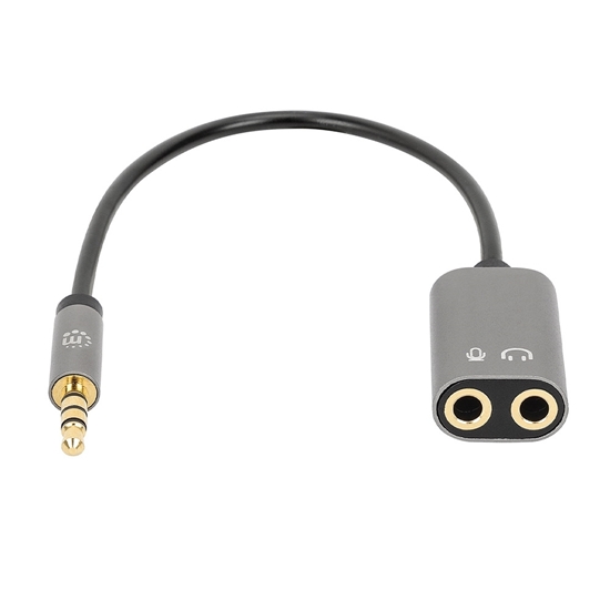 Adaptador Audio 3.5mm TRRS 1 M a 2 H, 20cm, Divide Audio para Audifono y Mic, Negro