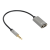 Adaptador Audio 3.5mm TRRS 1 M a 2 H, 20cm, Divide Audio para Audifono y Mic, Negro