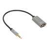 Adaptador Audio 3.5mm TRRS 1 M a 2 H, 20cm, Divide Audio para Audifono y Mic, Negro