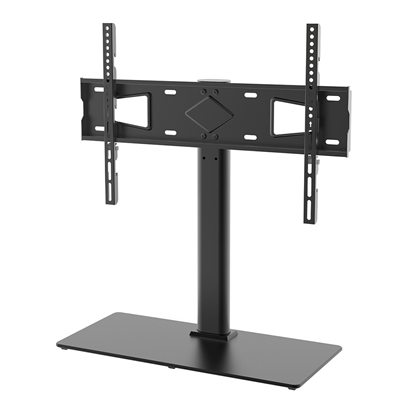 Soporte TV p/mesa 45kg, 32" a 65" Altura Ajustable, Base de Vidrio