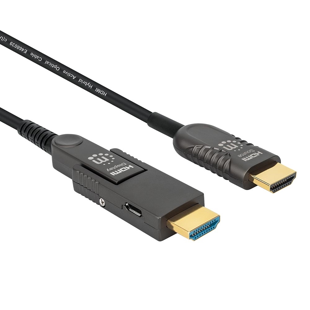 Master Distributor de las marcas MANHATTAN e INTELLINET. Cable HDMI Fibra  Optica M-M 4K@60Hz 50.0M Conector HDMI Desmontable Manhattan 355698