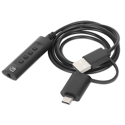 Master Distributor de las marcas MANHATTAN e INTELLINET. Convertidor USB  2.0 / USB-C a Tarjeta Sonido 3.5 mm, cable con controles Manhattan 153560