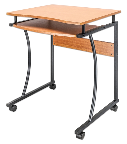 Escritorio compacto Café con ruedas y bandeja para teclado