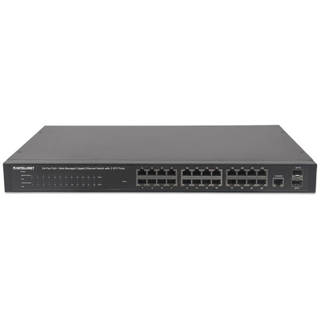 Imagen de Switch Administrable por Web Gigabit Ethernet de 24 puertos PoE+ y 2 puertos SFP