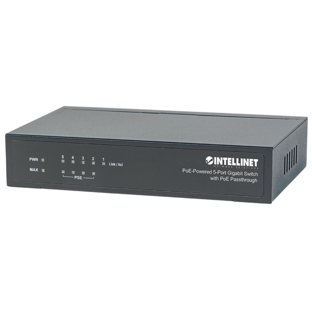 Imagen de Switch con 5 puertos Gigabit alimentado por PoE, con transferencia de PoE