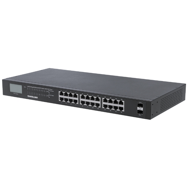 Imagen de Switch PoE+ de 24 puertos Gigabit Ethernet con 2 Puertos SFP y Pantalla LCD