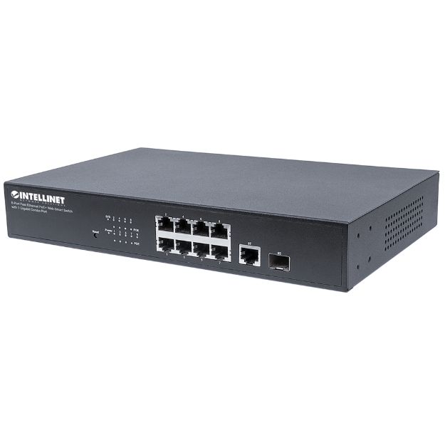 Imagen de Switch Web-Smart de 8 puertos Fast Ethernet PoE+ con 1 puerto Gigabit Combo