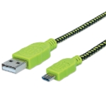 Imagen de Cable Micro-B USB 2.0 Negro/Verde, recubrimiento textil 1m 