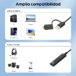 Imagen de Cable adaptador auxiliar de audio estéreo 2 en 1 USB-C y USB-A a 3.5 mm