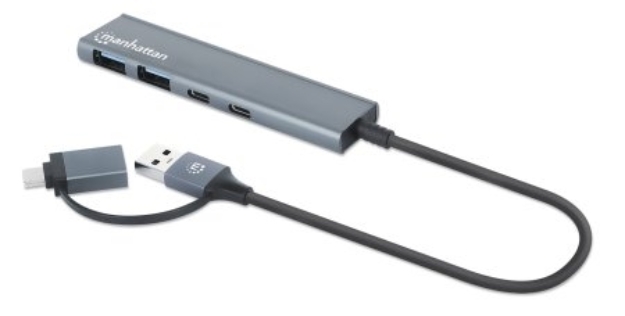 Imagen de Hub de 4 puertos USB 3.2, 2 USB-A y 2 USB-C, conector adaptable de USB-A a USB-C